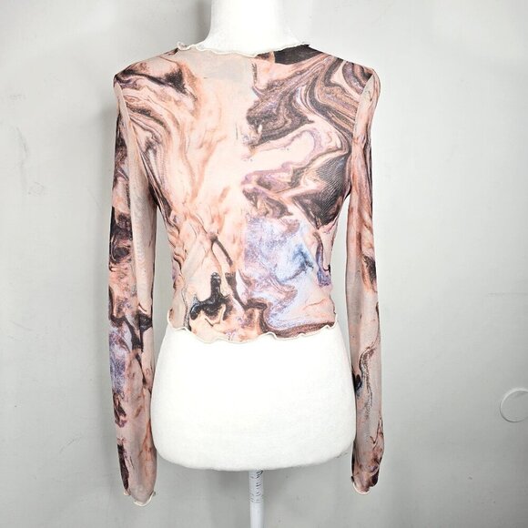 SHEIN Y2K Marble Print Sheer Mesh Long Sleeve Crop Top - Picture 2 of 9